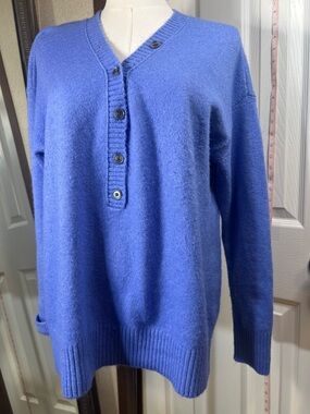 LOFT womens V-Neck Button Pullover Sweater - Cobalt Blue